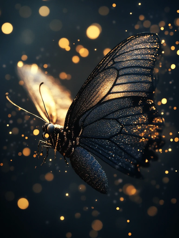 金色闪光黑蝶轻盈展翅