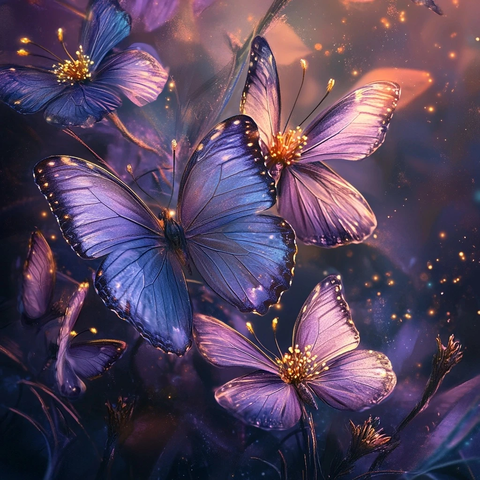 蝴蝶环绕紫色花