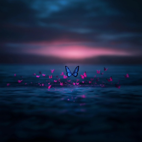 蝴蝶群聚海洋上空光门