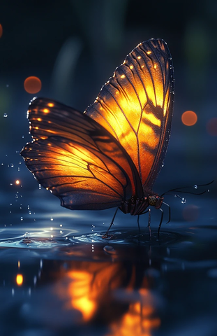 蝴蝶夜光水中倒影