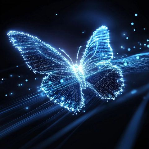 数字蝴蝶飞舞光束中