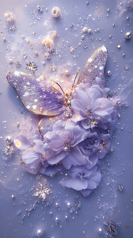 紫玫瑰蝴蝶镶钻羽毛梦幻场景