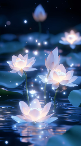 夜空下莲花池即将绽放