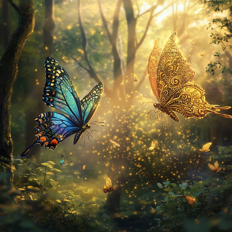 蝴蝶与纸蝴蝶森林相遇