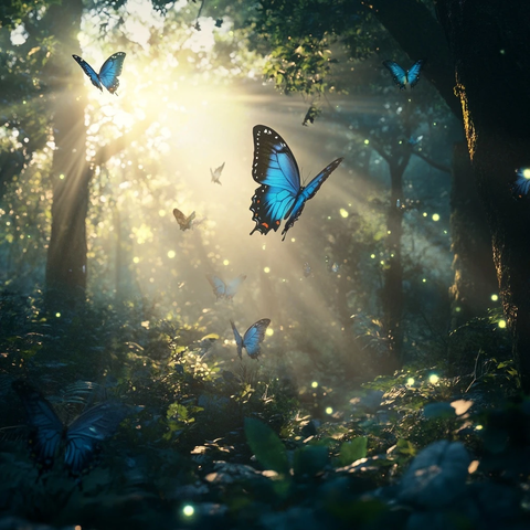 晨光森林蝴蝶轻雾