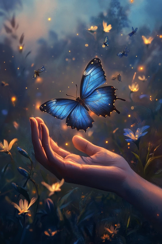 手放飞蓝蝴蝶与萤火虫