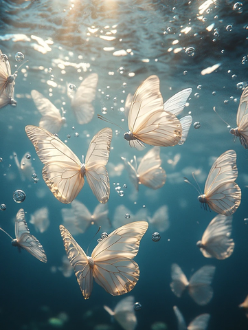 蓝水白泡蝴蝶飞