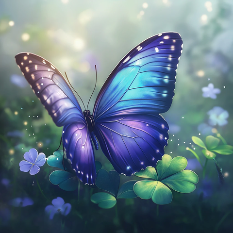 蝴蝶停在四叶草上