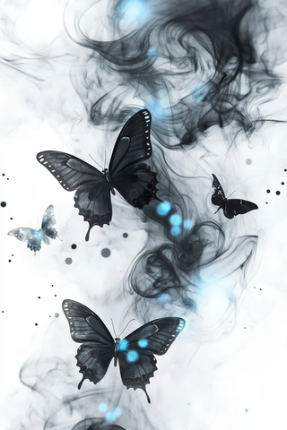 黑蝴蝶蓝点白烟雾