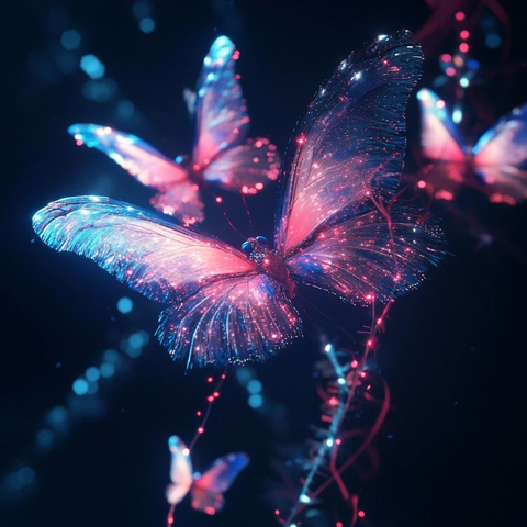 蓝色羽毛变粉色蝴蝶