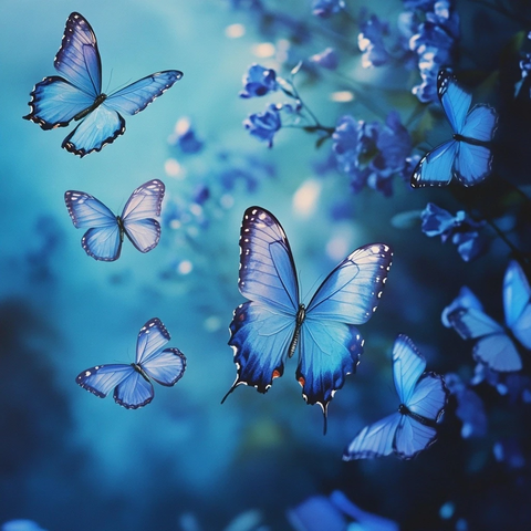 蓝蝴蝶轻盈飞舞