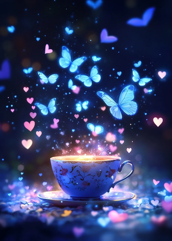 夜光蝴蝶环绕茶杯
