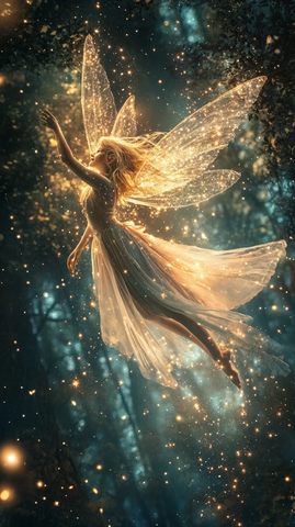 飞舞仙女星光森林插画