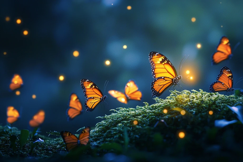 迷你蝴蝶排排队苔藓上闪光