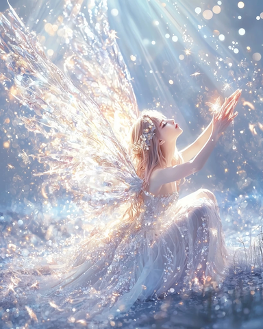 天使跪地伸手指天空