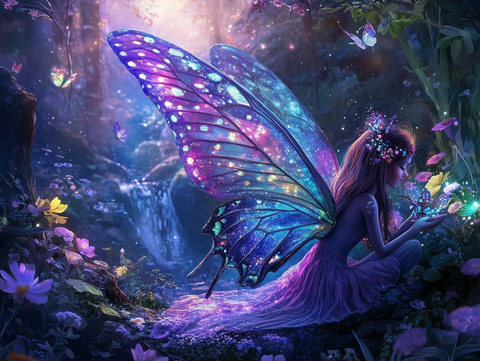 花仙子蝴蝶翅膀花丛