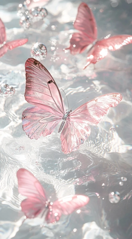 粉彩蝴蝶水波纹银光闪烁