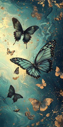 蝴蝶翅膀纹理与金蓝背景