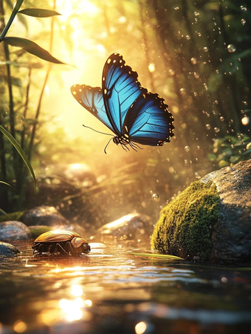 惊蛰蝴蝶竹林溪流