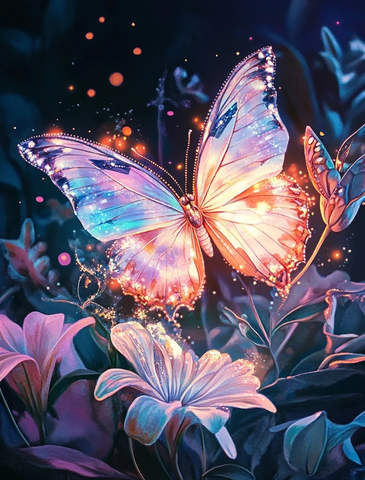 蝴蝶花朵发光钻石画