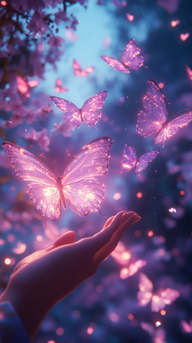 蝴蝶飞舞的和服手掌