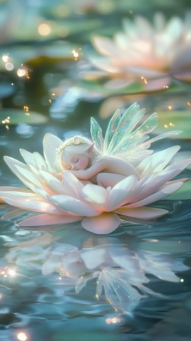 小精灵睡莲池塘梦