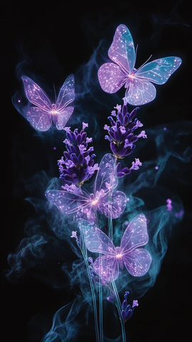 薰衣草花丛与蝴蝶光迹