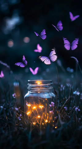 玻璃罐中的萤火虫与蝴蝶