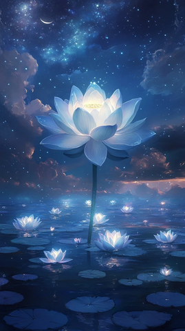 月光下无尽莲池与星空