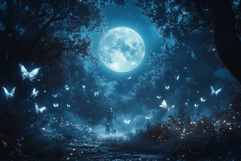 银蝶月夜幻境森林