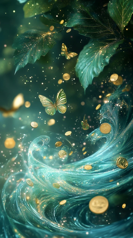 绿蓝漩涡金叶蝴蝶