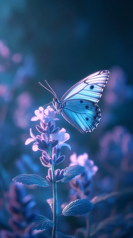 蓝色蝴蝶紫色花朵