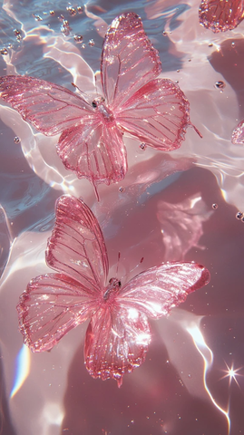 透明水晶蝴蝶漂浮水面