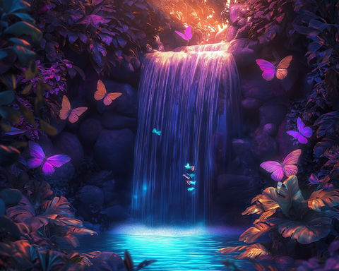 发光瀑布与萤光植物