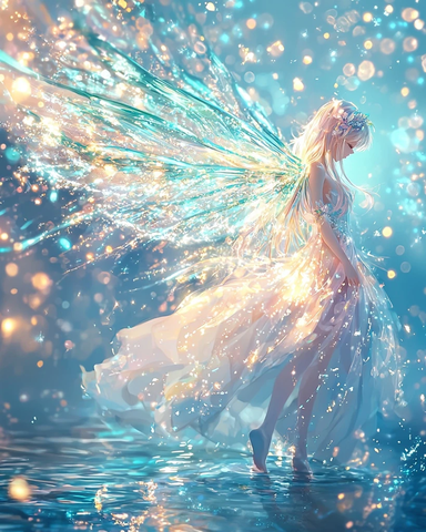 天使水边行走阳光洒落