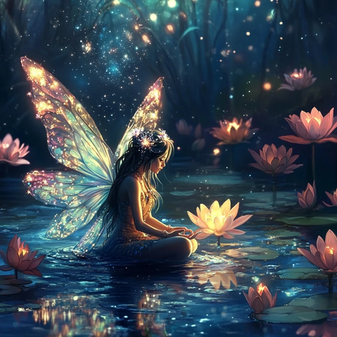 仙女冥想星光莲花池