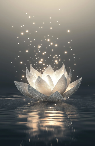 白光莲花水影灰背景