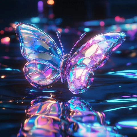 玻璃蝴蝶夜色液态蓝粉