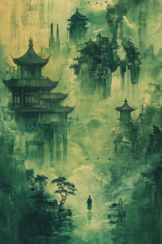 水墨幻境中的古建筑