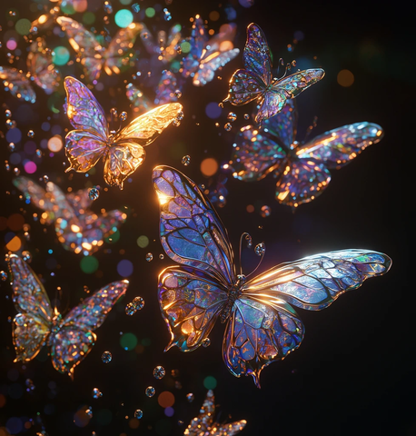 珠宝蝴蝶飞翔黑暗背景
