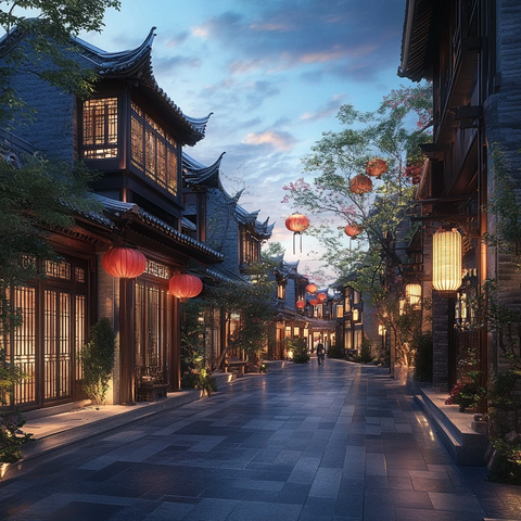 古色古香的中式传统建筑街道夜景