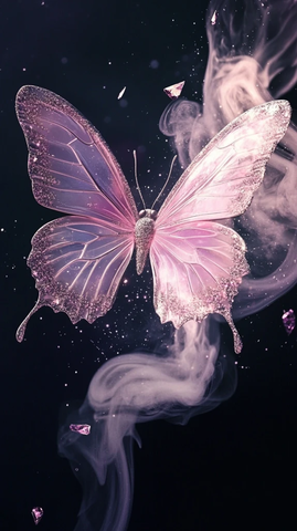 粉色蝴蝶银钻翅膀白烟