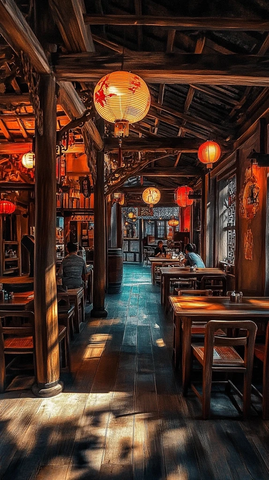 古色古香的中式传统餐馆内部环境