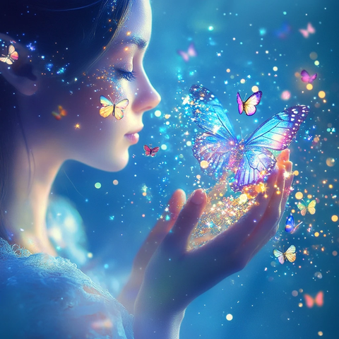 仙女蝴蝶蓝空彩虹光