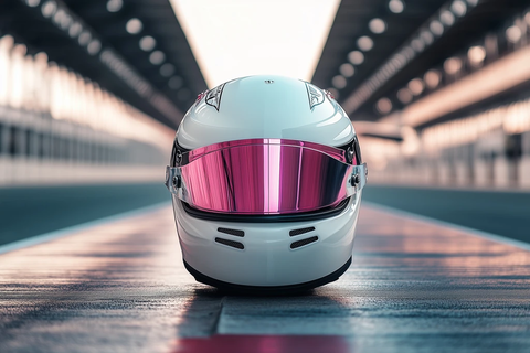 白色赛车头盔粉色镜片