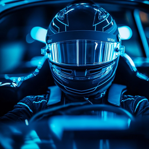 赛车手车内蓝色光影