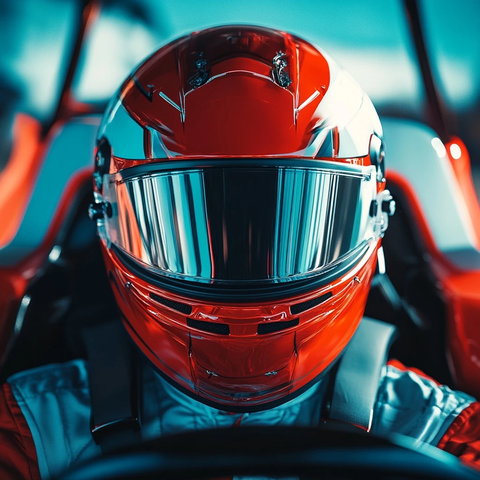 红色头盔赛车手正面照