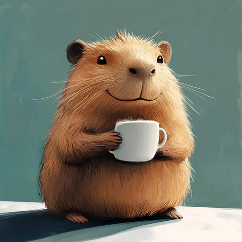 卡通水豚喝奶茶看镜头