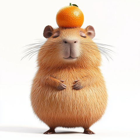 蓬松水豚头顶橙子