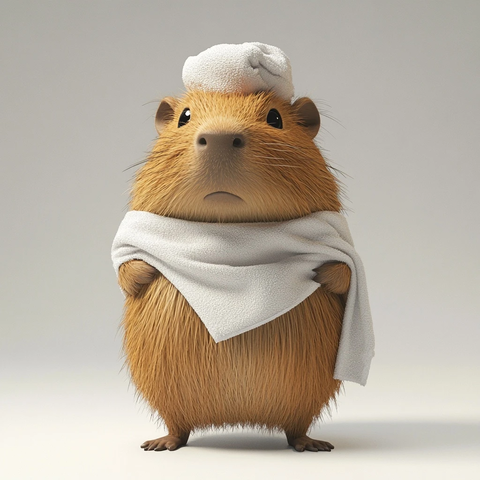 圆润水豚毛巾头卡通造型